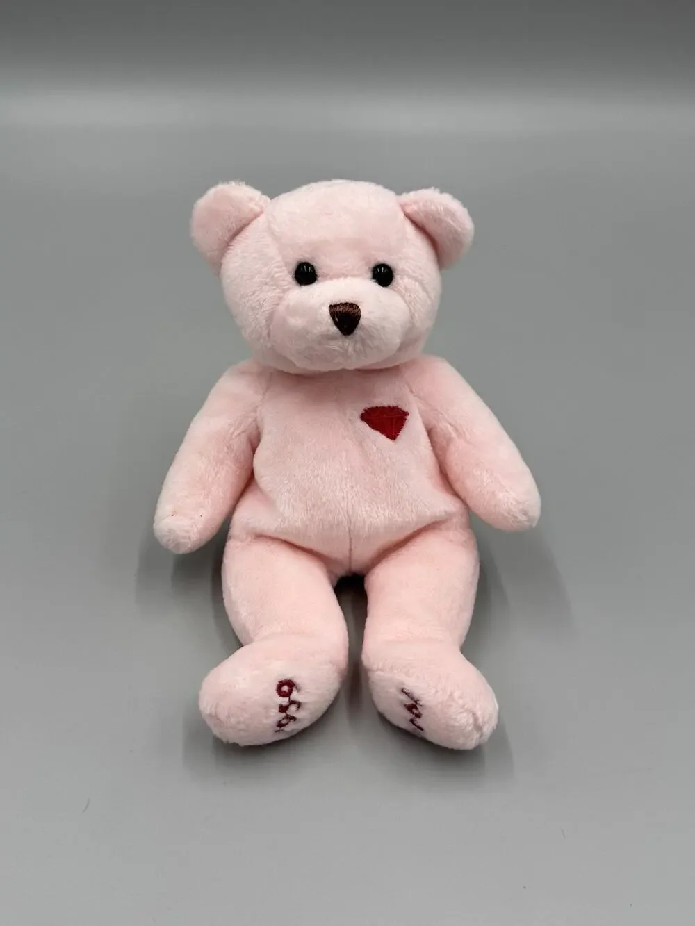 Vintage 1999 Mary Meyer Beanbag Pink Teddy Bear Small 7 Inch Heart On Chest